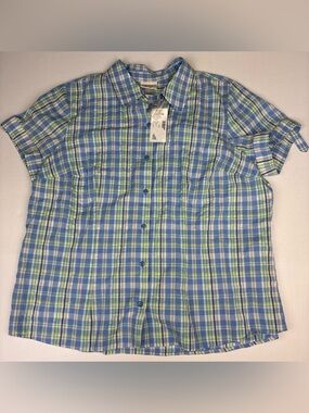 Essentials by Maggie Women 18W 20W Shirt Plaid Blue White Green Defect New Tags